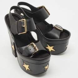 Stella McCartney Black Faux Leather Platform Ankle Strap Sandals Size 38