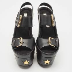 Stella McCartney Black Faux Leather Platform Ankle Strap Sandals Size 38