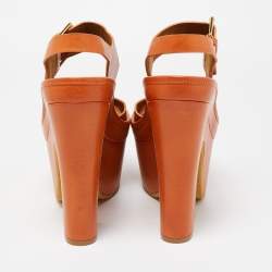 Pre Owned Stella McCartney Brown Faux Leather Block Heel Platform Sandals Size 38