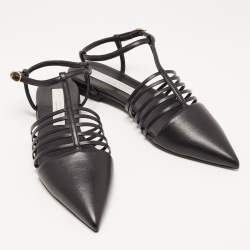 مملوكة مسبقًا Stella McCartney Black Faux Leather Strappy Slingback Flat Sandals Size 37