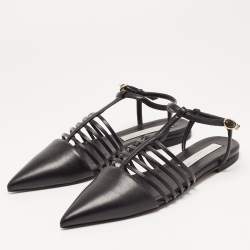 مملوكة مسبقًا Stella McCartney Black Faux Leather Strappy Slingback Flat Sandals Size 37