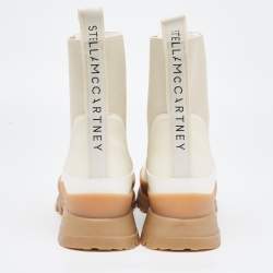 Stella McCartney White Faux Leather and Fabric Chelsea Boots Size 39