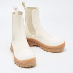 Stella McCartney White Faux Leather and Fabric Chelsea Boots Size 39