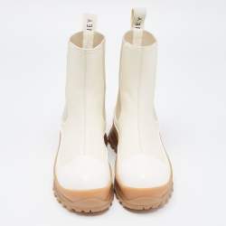 Stella McCartney White Faux Leather and Fabric Chelsea Boots Size 39