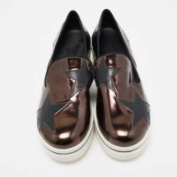 Pre Owned Stella McCartney Metallic Brown/Black Faux Leather Binx Star Platform Slip On Sneakers Size 37