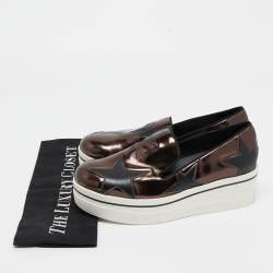 Pre Owned Stella McCartney Metallic Brown/Black Faux Leather Binx Star Platform Slip On Sneakers Size 37