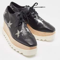 Pre Owned Stella McCartney Black Faux Leather Elyse Star Derby Sneakers Size 40