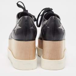 Pre Owned Stella McCartney Black Faux Leather Elyse Star Derby Sneakers Size 40