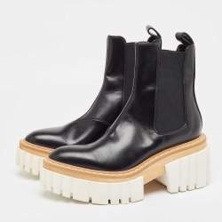 Pre Owned Stella McCartney Black Faux Leather Emilie Platform Ankle Boots Size 37