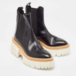 Pre Owned Stella McCartney Black Faux Leather Emilie Platform Ankle Boots Size 37