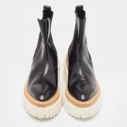 Pre Owned Stella McCartney Black Faux Leather Emilie Platform Ankle Boots Size 37