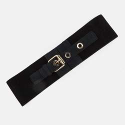 Stella McCartney Black Elastic and Faux Suede Buckle Wide Belt 70CM