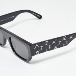 Pre Owned Stella McCartney Black Logo Crystals SC0210S Frame Rectangle Sunglasses