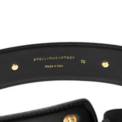 Pre Owned Stella McCartney Black Faux Leather Gold Tone Metal Plate Waist Belt 70CM