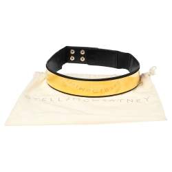 Pre Owned Stella McCartney Black Faux Leather Gold Tone Metal Plate Waist Belt 70CM