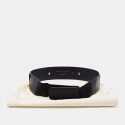 Pre Owned Stella McCartney Black Faux Leather Gold Tone Metal Plate Waist Belt 75 CM