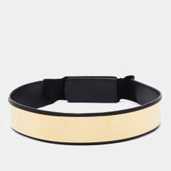 Pre Owned Stella McCartney Black Faux Leather Gold Tone Metal Plate Waist Belt 75 CM