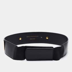 Pre Owned Stella McCartney Black Faux Leather Gold Tone Metal Plate Waist Belt 75 CM
