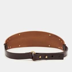 Pre Owned Stella McCartney Dark Brown Faux Leather and Wood Wide Belt 80CM