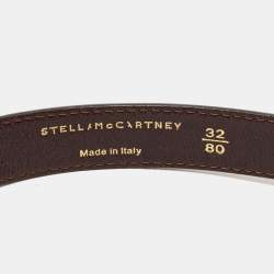 Pre Owned Stella McCartney Dark Brown Faux Leather and Wood Wide Belt 80CM