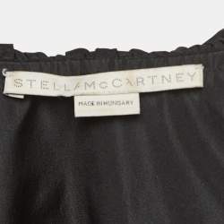 Pre Owned Stella McCartney Black Silk Blend Crepe Ruffled V Neck Top S