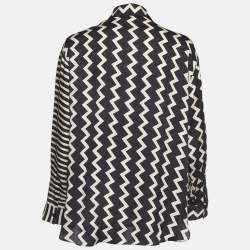 Pre Owned Stella McCartney Black/White Chevron & Stripes Print Jacquard Silk Shirt S