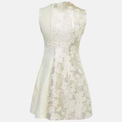 Pre Owned Stella McCartney Cream/Gold Lurex Silk Blend Brocade Sleeveless Mini Dress S
