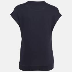 Pre Owned Stella McCartney Navy Blue Rib Embellished Neck Top S