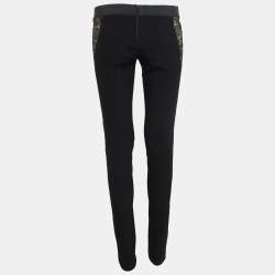 Pre Owned Stella McCartney Black Sheer Lace Side Trim Stretch Wool Trousers M