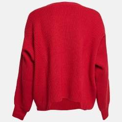 Pre Owned Stella McCartney Red Rib Knit Dolman Sleeve Asymmetric Sweater M