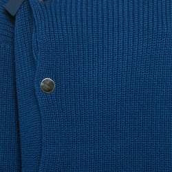 Stella McCartney Blue Rib Knit Asymmetrical Button Oversized Sweater M
