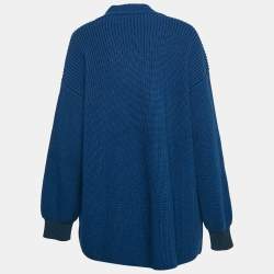 Stella McCartney Blue Rib Knit Asymmetrical Button Oversized Sweater M