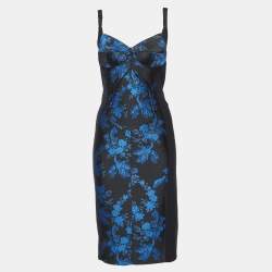 Stella McCartney Black Stretch Crepe Floral Jacquard Paneled Bustier Midi Dress S