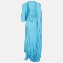 Pre Owned Stella McCartney Light Blue Jersey Cape-effect Asymmetric Long Dress M