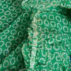 Stella McCartney Green Stars Print Lurex Georgette Ruffled Top M