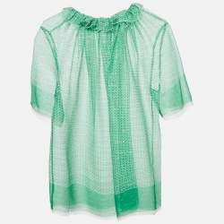 Stella McCartney Green Stars Print Lurex Georgette Ruffled Top M