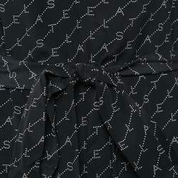 Pre Owned Stella McCartney Black Diagonal Logo Print Belted Midi Dress L
