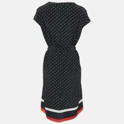 Pre Owned Stella McCartney Black Diagonal Logo Print Belted Midi Dress L