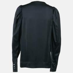 Pre Owned Stella McCartney Black/White Satin Silk Long Sleeve Shirt M