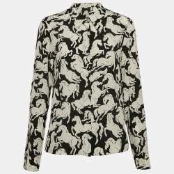 Pre Owned Stella McCartney Black All Over Horse Print Silk Shirt M