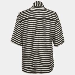 Pre Owned Stella McCartney Black/White Stripe Textured Silk Blouse M