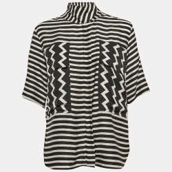 Pre Owned Stella McCartney Black/White Stripe Textured Silk Blouse M