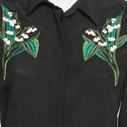 مملوكة مسبقًا Stella McCartney Black Floral Embroidered Silk Long Sleeve Shirt S