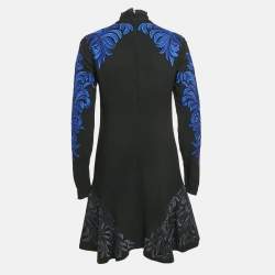 Pre Owned Stella McCartney Black/ Blue Embroidered Crepe Flounce Mini Dress S