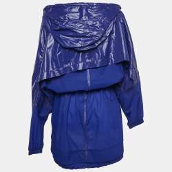 Adidas x Stella McCartney Blue Coated Nylon Cinched Waist Windbreaker Hoodie Jacket XS