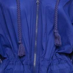 Adidas x Stella McCartney Blue Coated Nylon Cinched Waist Windbreaker Hoodie Jacket XS