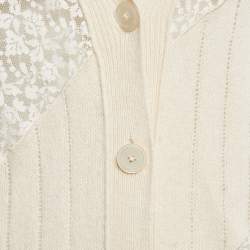 Pre Owned Stella McCartney Cream Cashmere Lace Detail Button Front Cardigan M