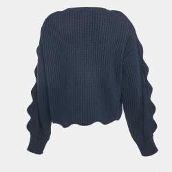 Pre Owned Stella McCartney Navy Blue Cotton Blend Scallop Detail Sweater S