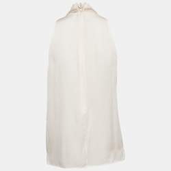 Stella McCartney Cream Embellished Neck Silk Sleeveless Top M