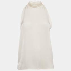 Stella McCartney Cream Embellished Neck Silk Sleeveless Top M